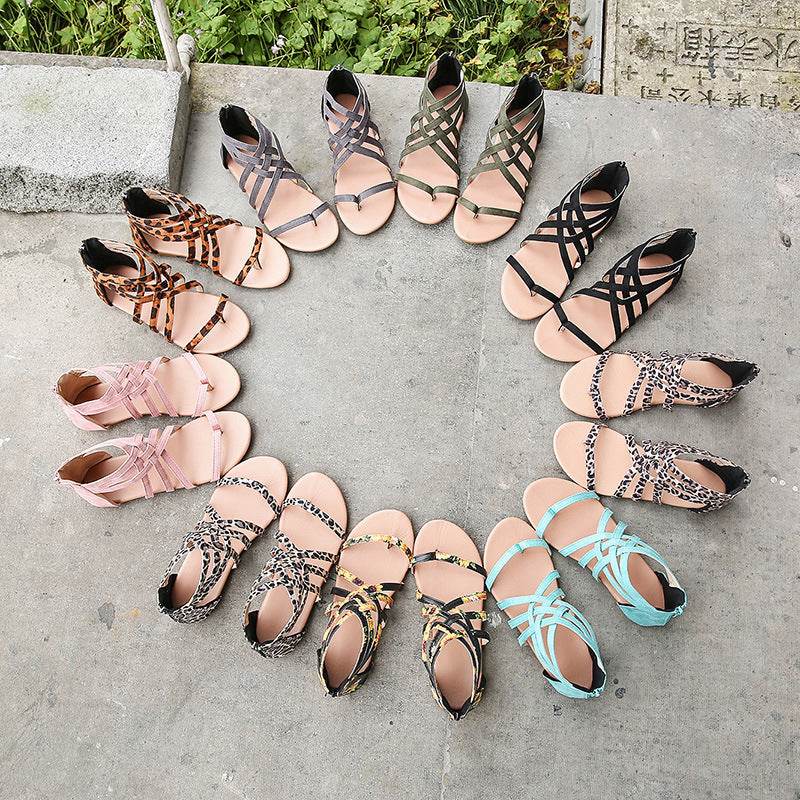 Women's Woven Cross Strap Back Zipper Sandals - MYLUXURY LANE ENTERPRISE