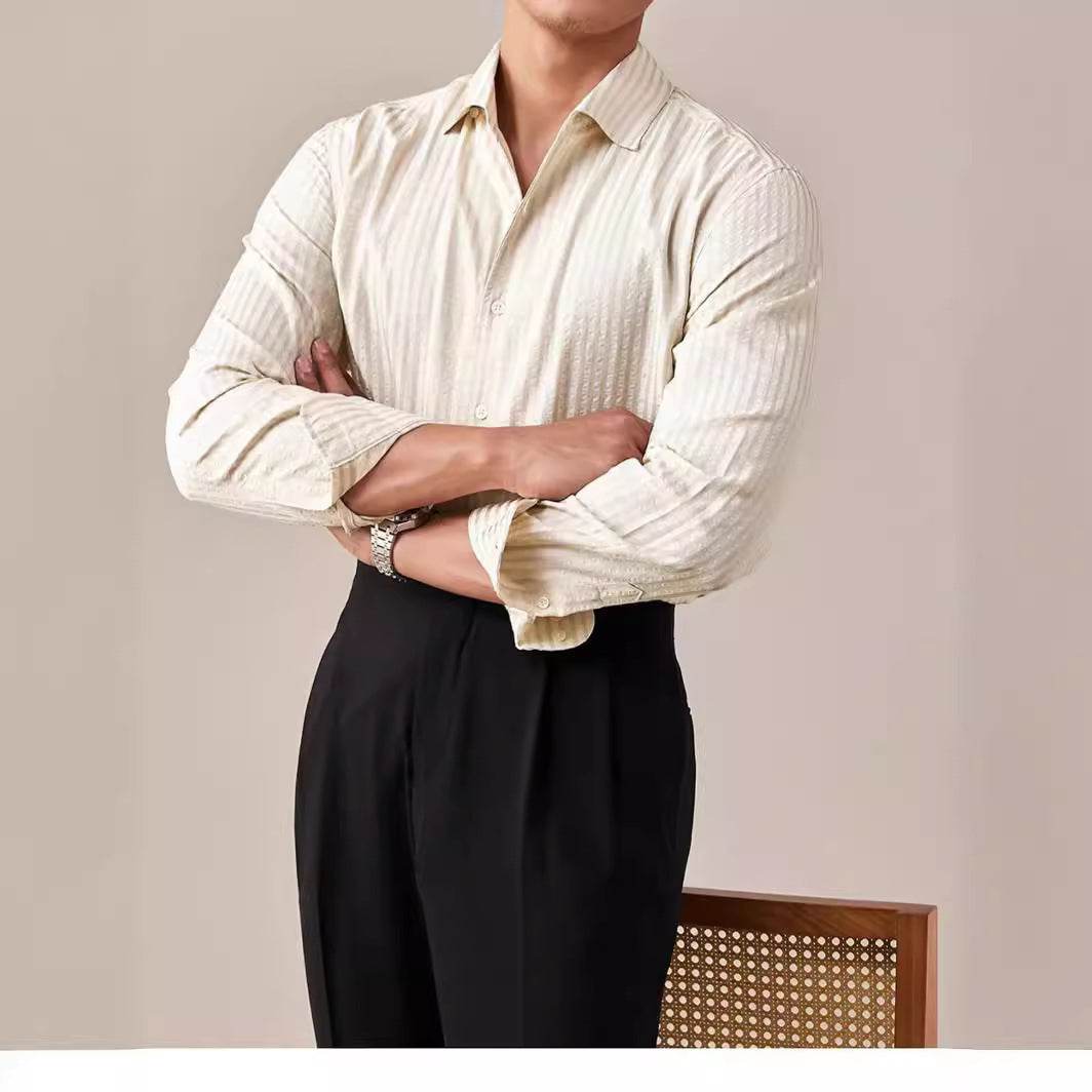 Italian One-piece Collar White Shirt Men's Long Sleeve - MYLUXURY LANE ENTERPRISE