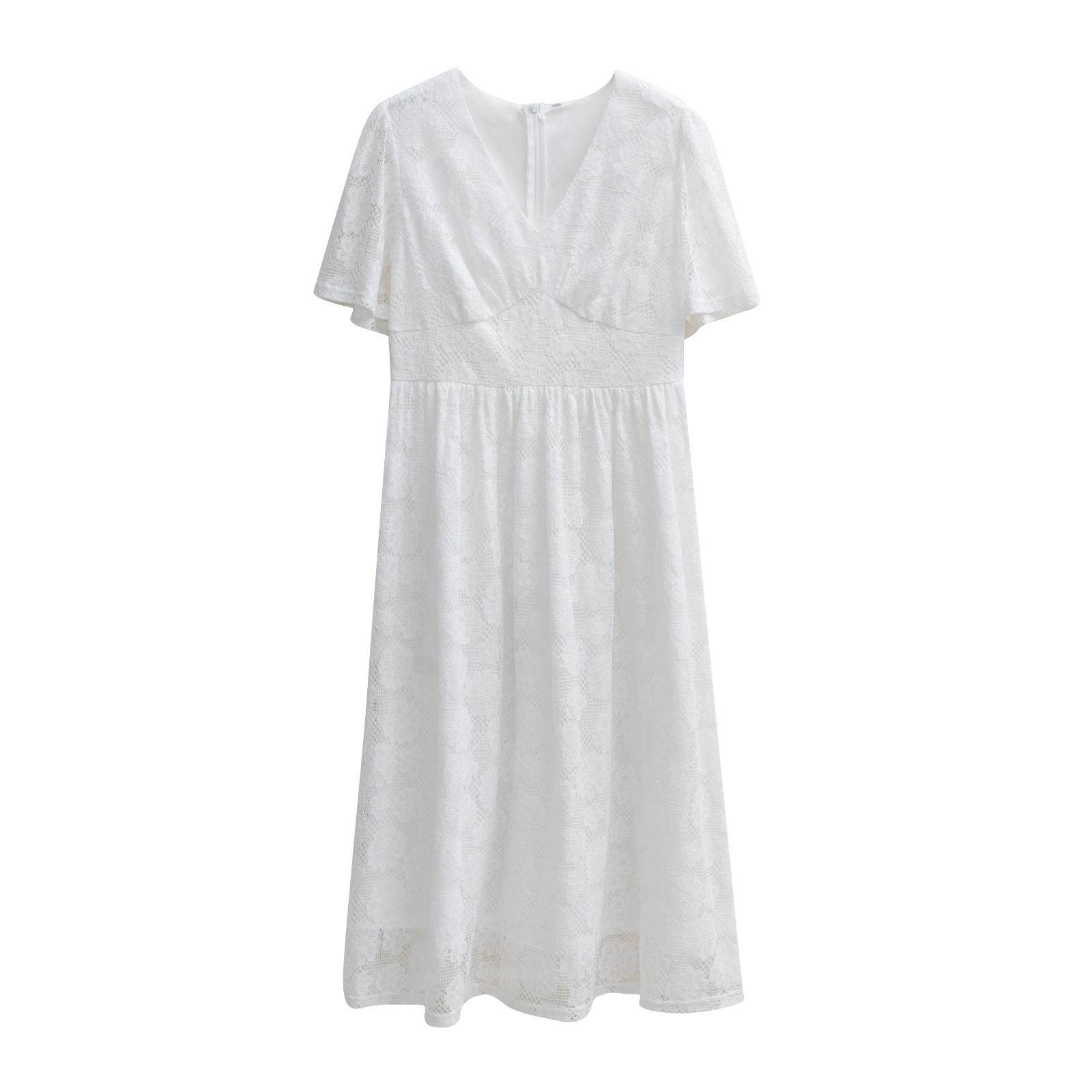 Fashion V-neck Lace Dress Summer Elegant Short Sleeve Long Dresses For Women - MYLUXURY LANE ENTERPRISE