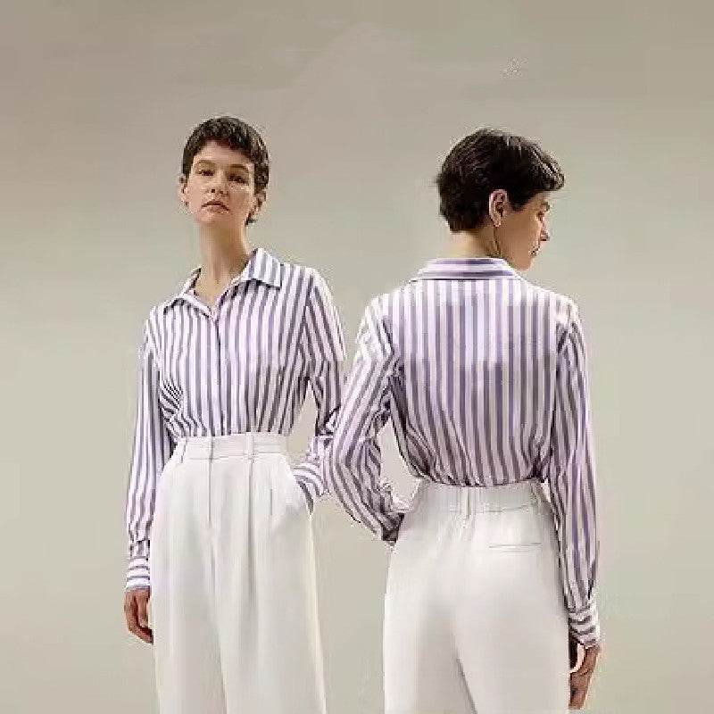 Fashionable Simple Striped Shirt Top For Women - MYLUXURY LANE ENTERPRISE