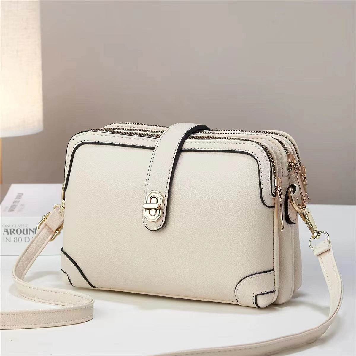 Multi-layer Lychee Pattern Simple Texture Soft Leather Western Style Multi-functional Shoulder Crossbody Small Square Bag - MYLUXURY LANE ENTERPRISE