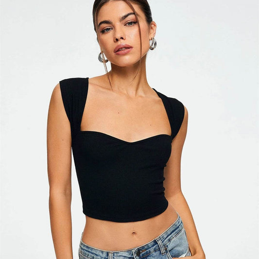 Women's Slim Fit Square Collar Ultra Short Sleeveless Vest Top - MYLUXURY LANE ENTERPRISE