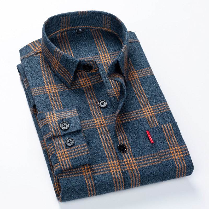 Men's Brushed Plaid Long Sleeve Shirt - MYLUXURY LANE ENTERPRISE