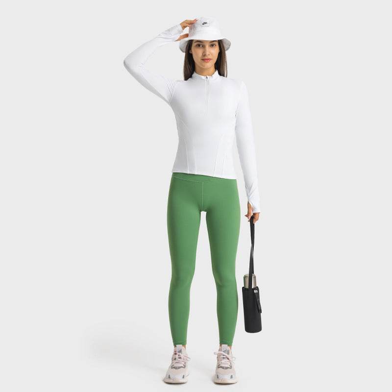 Double-sided Nylon Half Zipped Stand Collar Yoga Jacket Women's Stretch Tight-fitting Cinched Slimming Sports Jacket - MYLUXURY LANE ENTERPRISE