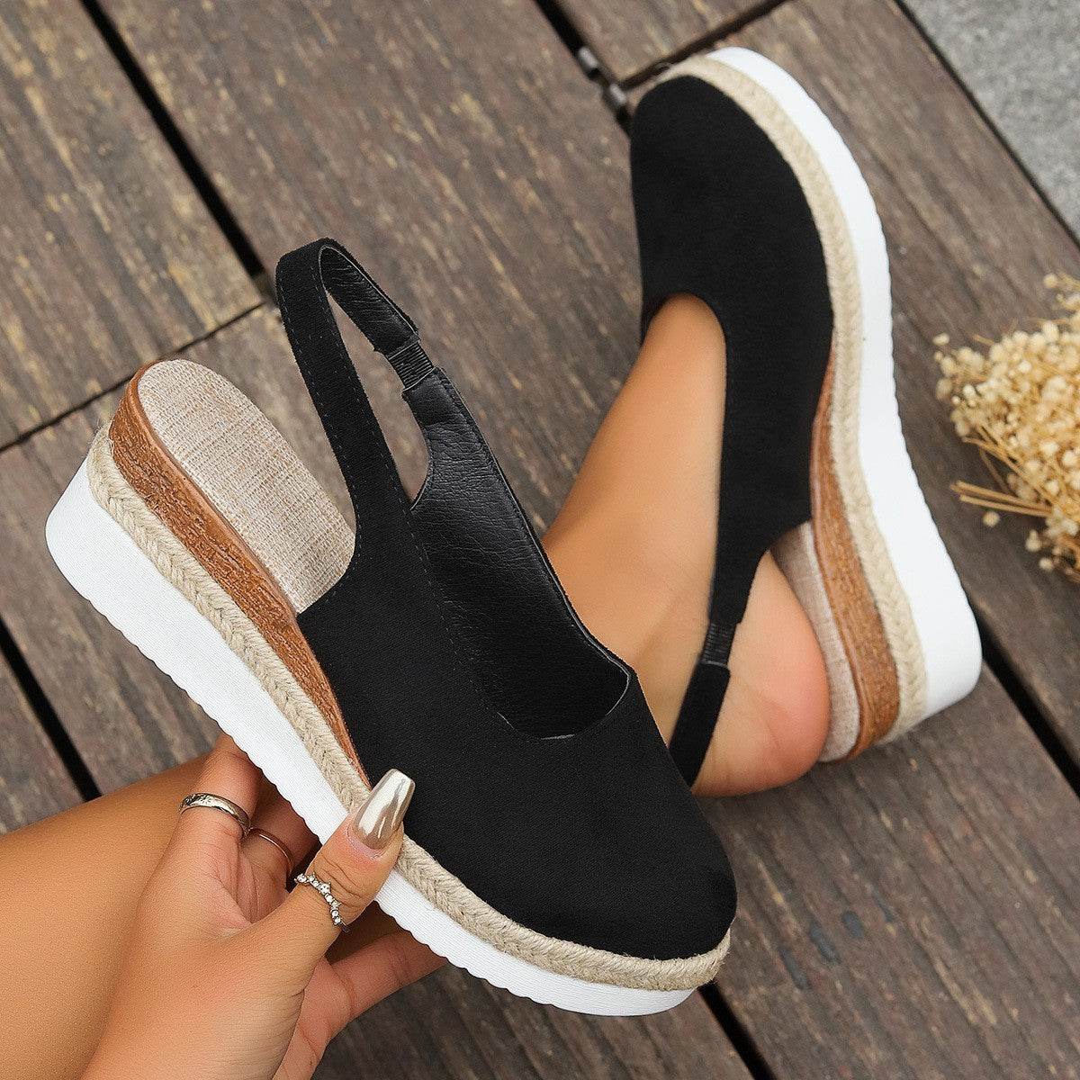 Solid Color Round Toe Women's Platform Plus Size Sandals - MYLUXURY LANE ENTERPRISE