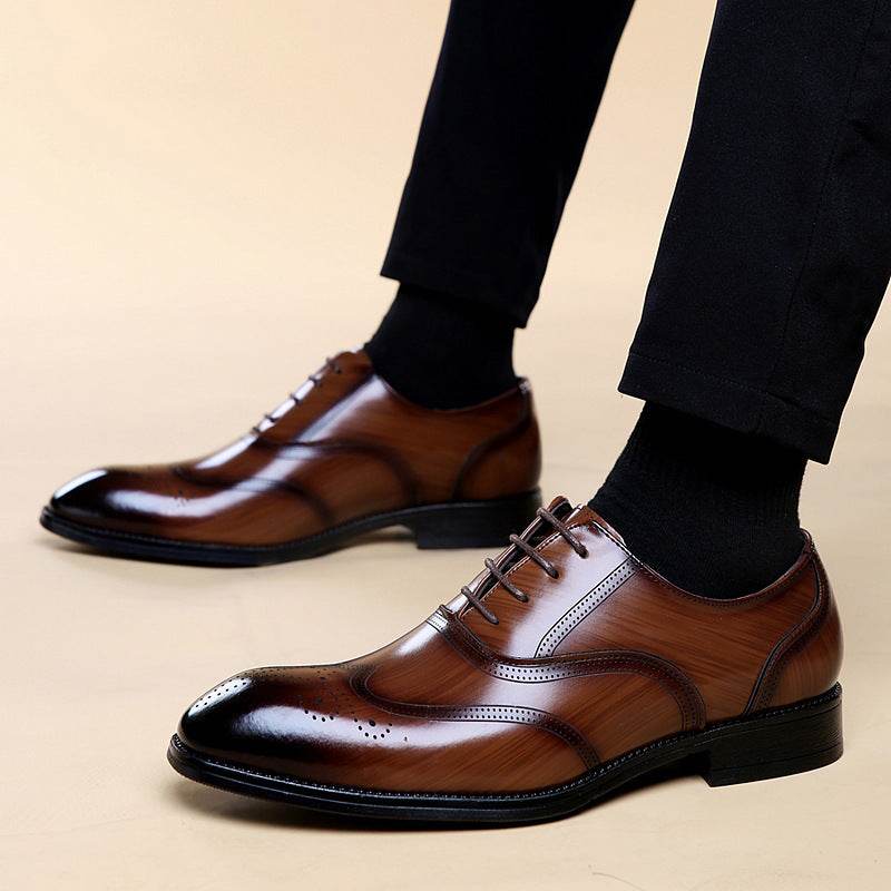 Formal Leather Shoes British Men Brogue Pointed-toe Lace - MYLUXURY LANE ENTERPRISE