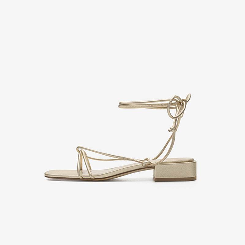 Strappy square toe low heel sandals - MYLUXURY LANE ENTERPRISE