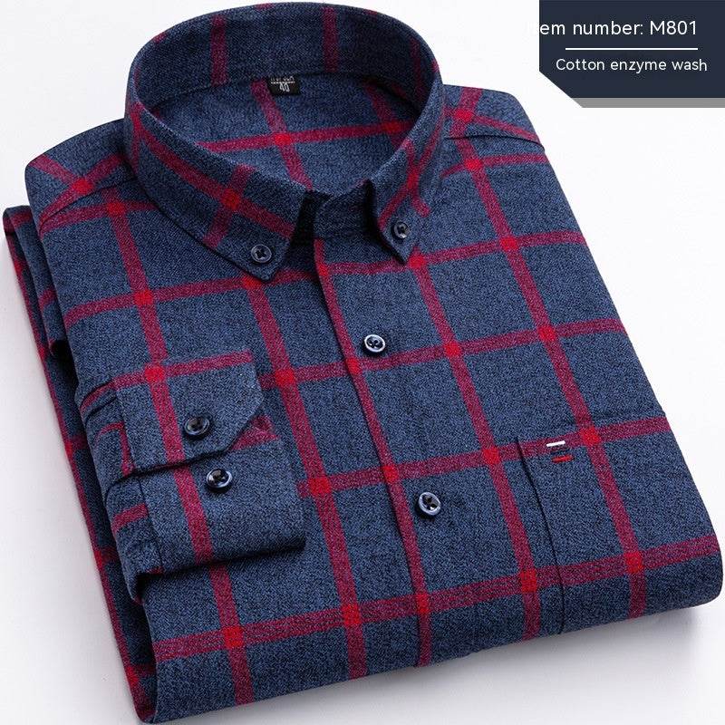 Retro Casual Brushed Cotton Plaid Enzyme Wash Embroidered Shirt - MYLUXURY LANE ENTERPRISE