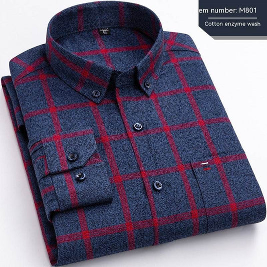 Retro Casual Brushed Cotton Plaid Enzyme Wash Embroidered Shirt - MYLUXURY LANE ENTERPRISE