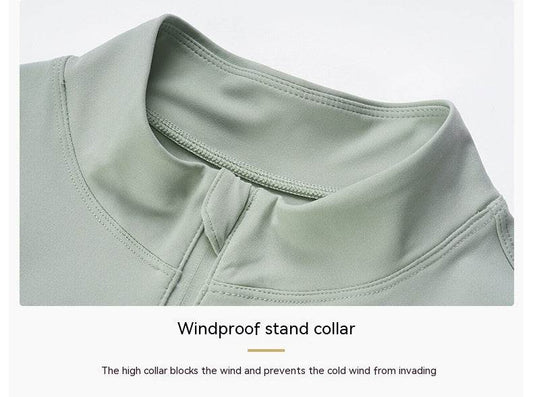 Double-sided Nylon Half Zipped Stand Collar Yoga Jacket Women's Stretch Tight-fitting Cinched Slimming Sports Jacket - MYLUXURY LANE ENTERPRISE