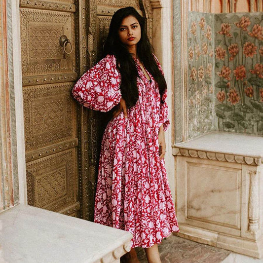 New Floral Fashion Women's Loose Large Size Casual Summer Dresses With Medium Sleeves - MYLUXURY LANE ENTERPRISE