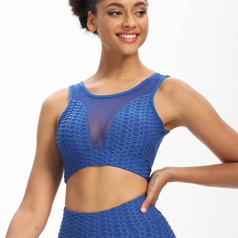 Fitness solid color jacquard and mesh Yoga bra - MYLUXURY LANE ENTERPRISE