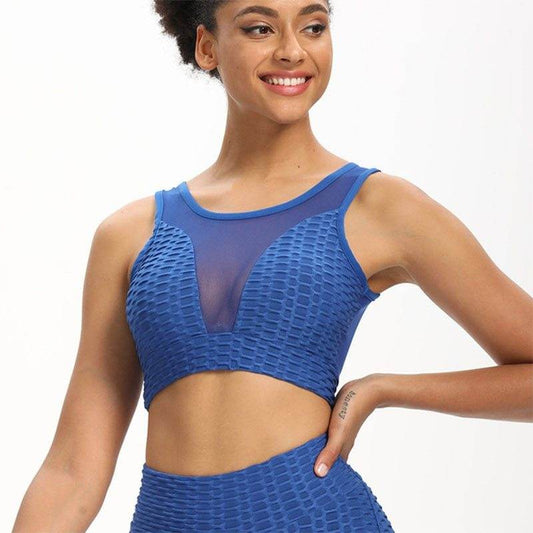 Fitness solid color jacquard and mesh Yoga bra - MYLUXURY LANE ENTERPRISE