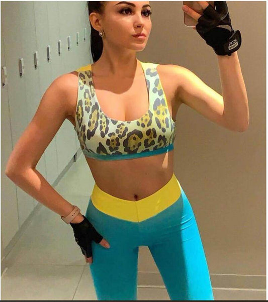 New Seamless Yoga Set Women's Sportswear Women's Gym Leggings Leopard Push-ups Bra Sports Strap 2 Piece Sports Set - MYLUXURY LANE ENTERPRISE