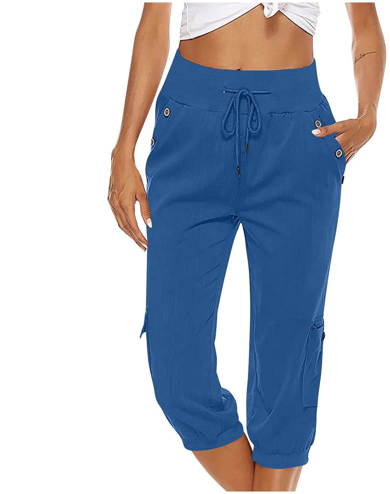 Women's Cropped Pants Cotton Linen Cargo Pocket Casual Pants - MYLUXURY LANE ENTERPRISE