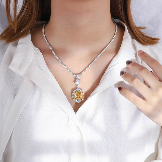 Whole Body Silver Simulation Color Treasure High Carbon Diamond Radiant Cut Square Pendant - MYLUXURY LANE ENTERPRISE