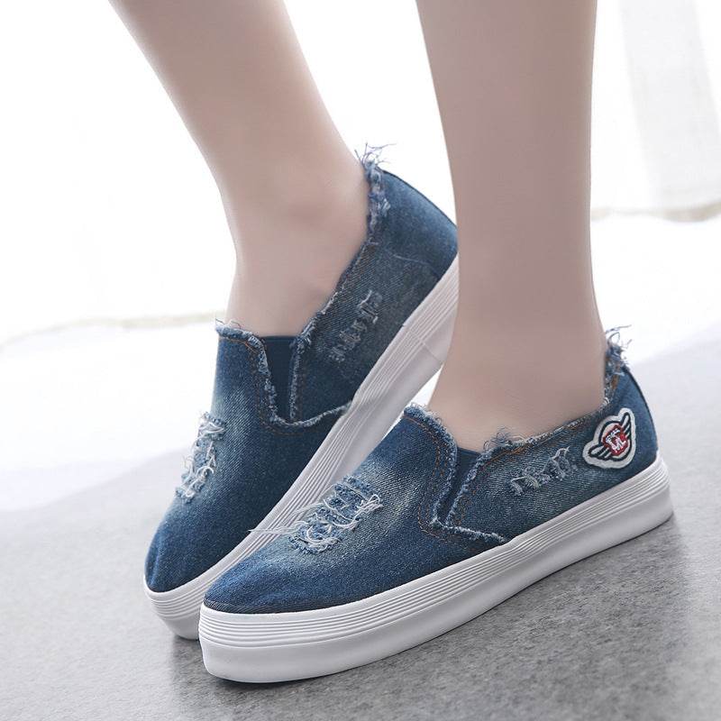 Summer canvas shoes female chunky loafer cowboy student pedal lazy shoes casual ladies shoes - MYLUXURY LANE ENTERPRISE