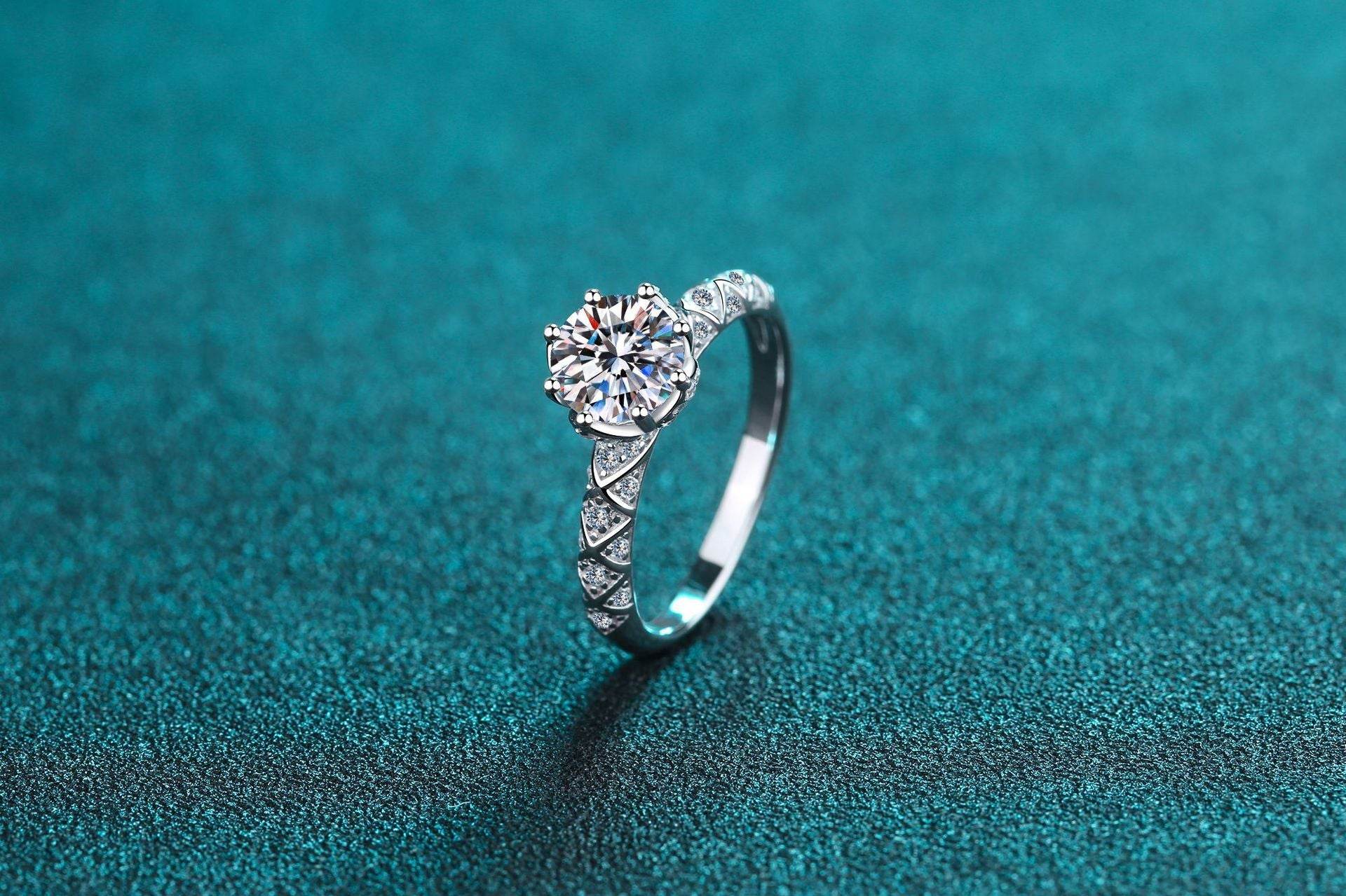 S925 Sterling Silver Female Pt950 Gold Plated Moissanite Ring - MYLUXURY LANE ENTERPRISE