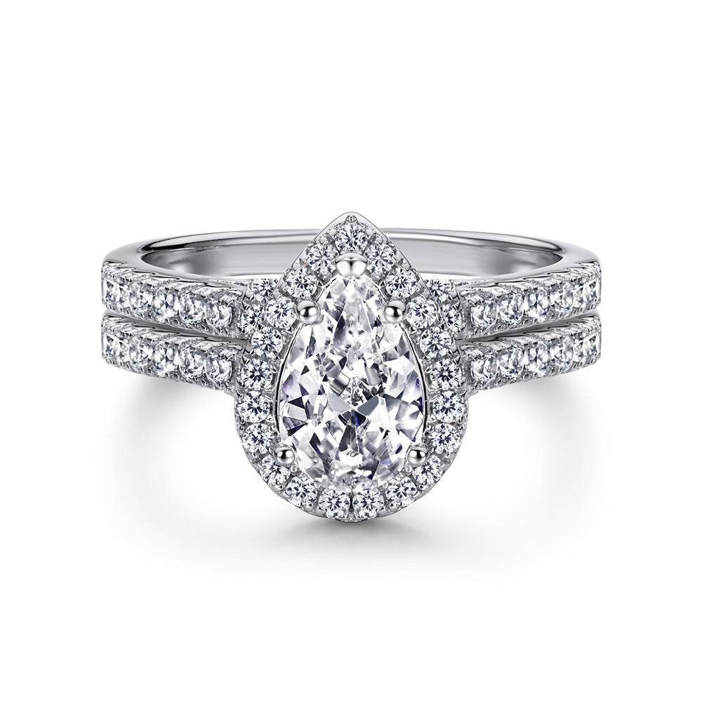 Sterling Silver Ring Drop-shaped Zircon Set Ring Simulation Diamond Ring - MYLUXURY LANE ENTERPRISE