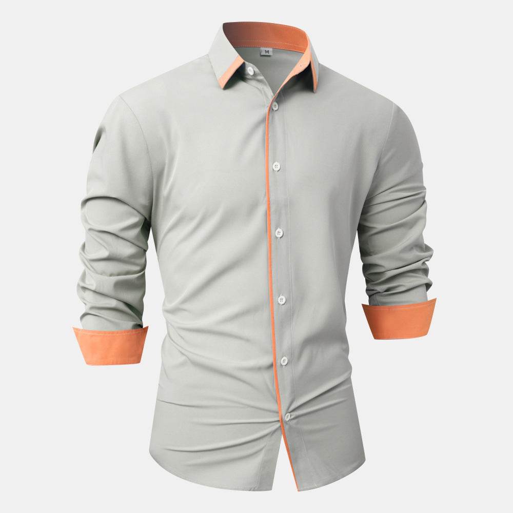 Fashion Solid Color Stitching Contrast Color Casual Long Sleeve Men's Shirt - MYLUXURY LANE ENTERPRISE