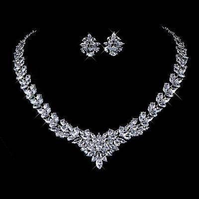 Zircon Flower Stud Necklace Set - MYLUXURY LANE ENTERPRISE