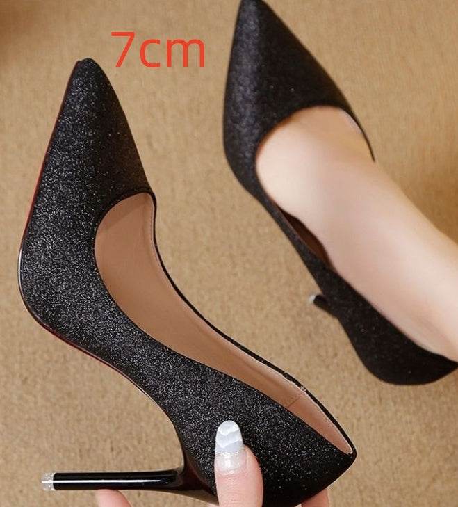 Silver Heels For Women And Black Sexy Everything French Mesh Red Sequins - MYLUXURY LANE ENTERPRISE