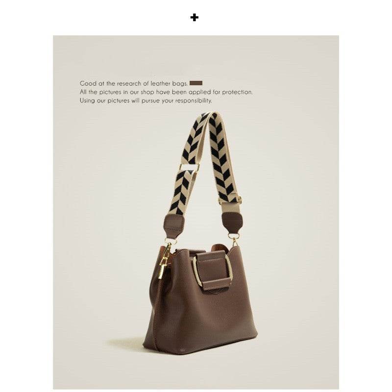 Crossbody Wide Shoulder Strap Portable Bucket Bag - MYLUXURY LANE ENTERPRISE