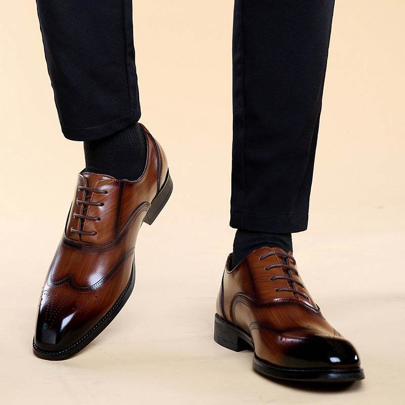 Formal Leather Shoes British Men Brogue Pointed-toe Lace - MYLUXURY LANE ENTERPRISE