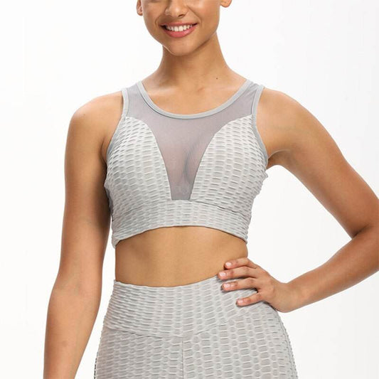 Fitness solid color jacquard and mesh Yoga bra - MYLUXURY LANE ENTERPRISE