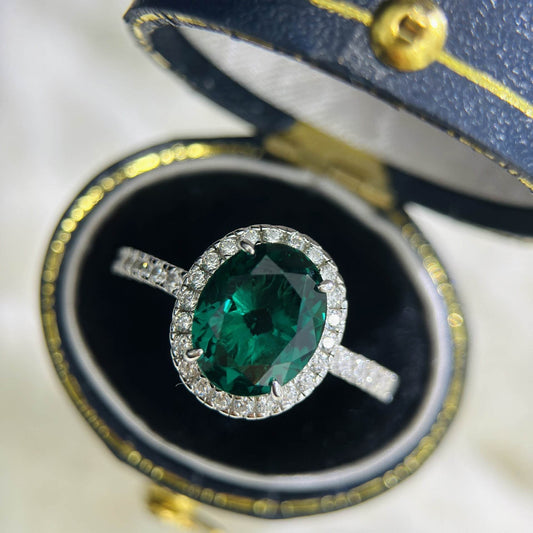 S925 Sterling Silver Big Diamond Oval Diamond Surround Row Diamond Ring 3 Karat - MYLUXURY LANE ENTERPRISE
