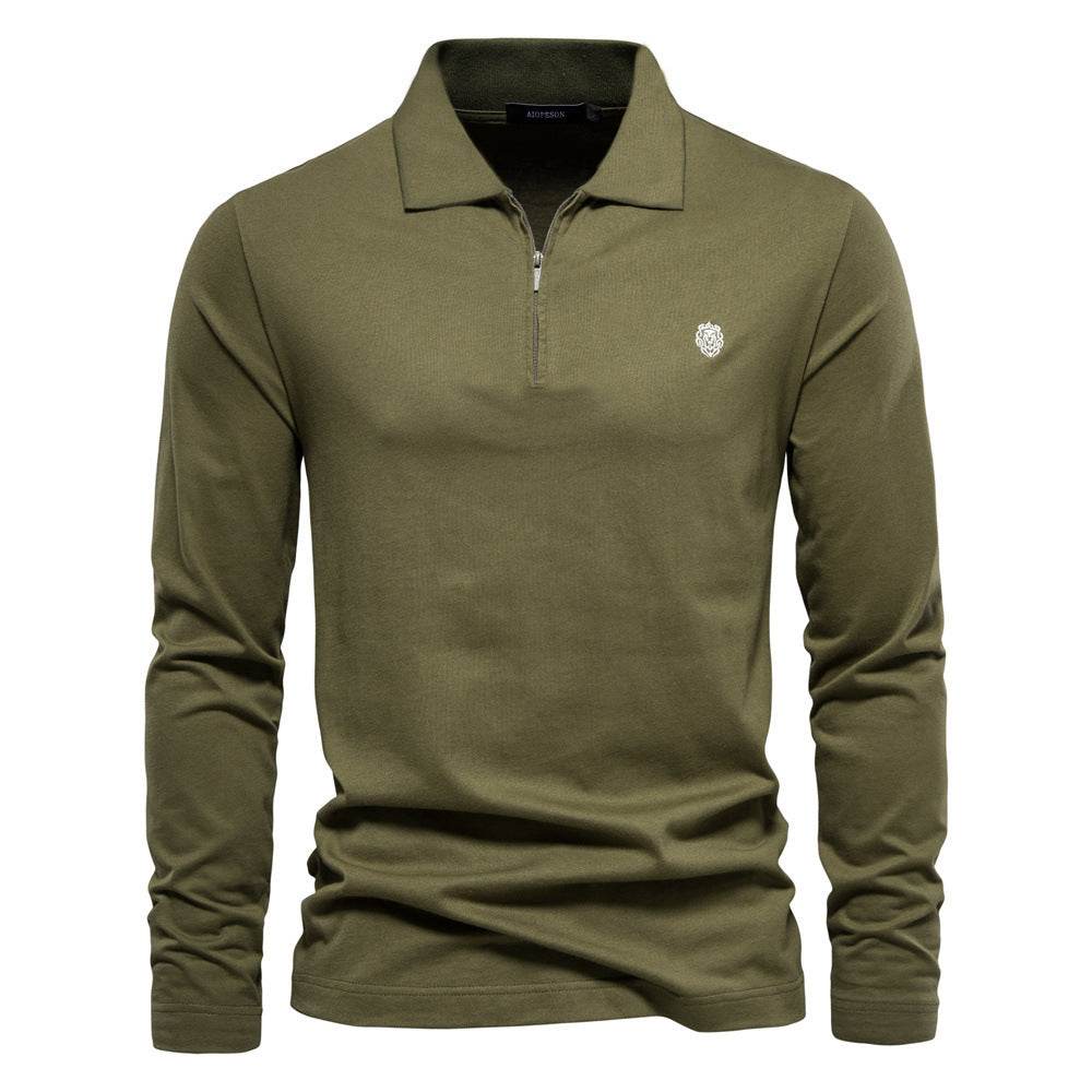 Men's Fashion Casual Solid Color Zipper And Lapel Cotton Top - MYLUXURY LANE ENTERPRISE