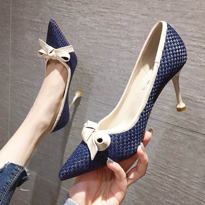 Women's Leather Bow Stiletto Pointed High Heels - MYLUXURY LANE ENTERPRISE