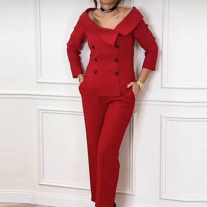 Off-the-shoulder Top Temperament Straight-leg Pants Suit - MYLUXURY LANE ENTERPRISE