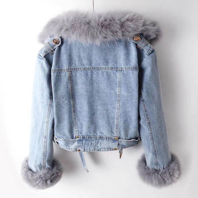 Detachable Fox Fur Rabbit Fur Liner Denim Coat - MYLUXURY LANE ENTERPRISE