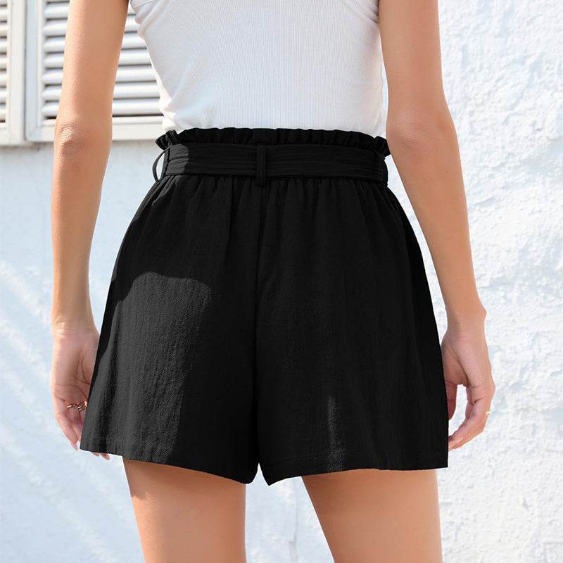 Fashion Ruffle Bow Waist Tie Shorts Summer Beach Pants With Pockets Womens Clothing - MYLUXURY LANE ENTERPRISE