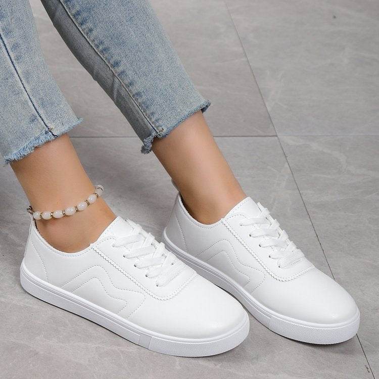 Round Toe Flat Bottom Lace Up Casual Comfortable White Shoes - MYLUXURY LANE ENTERPRISE