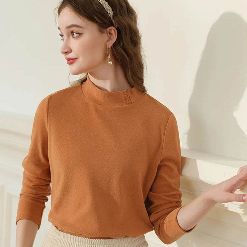 Lace Stand-up Collar Long Sleeve T-shirt Shirt Inner Wear Blouse Warm Slim-fit Flattering - MYLUXURY LANE ENTERPRISE