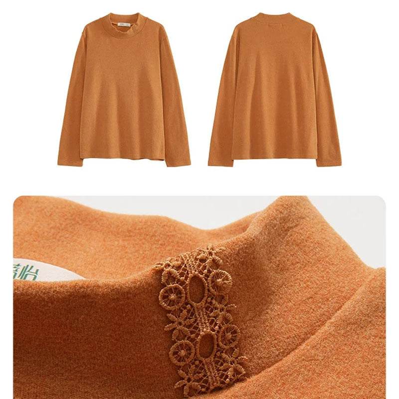 Lace Stand-up Collar Long Sleeve T-shirt Shirt Inner Wear Blouse Warm Slim-fit Flattering - MYLUXURY LANE ENTERPRISE