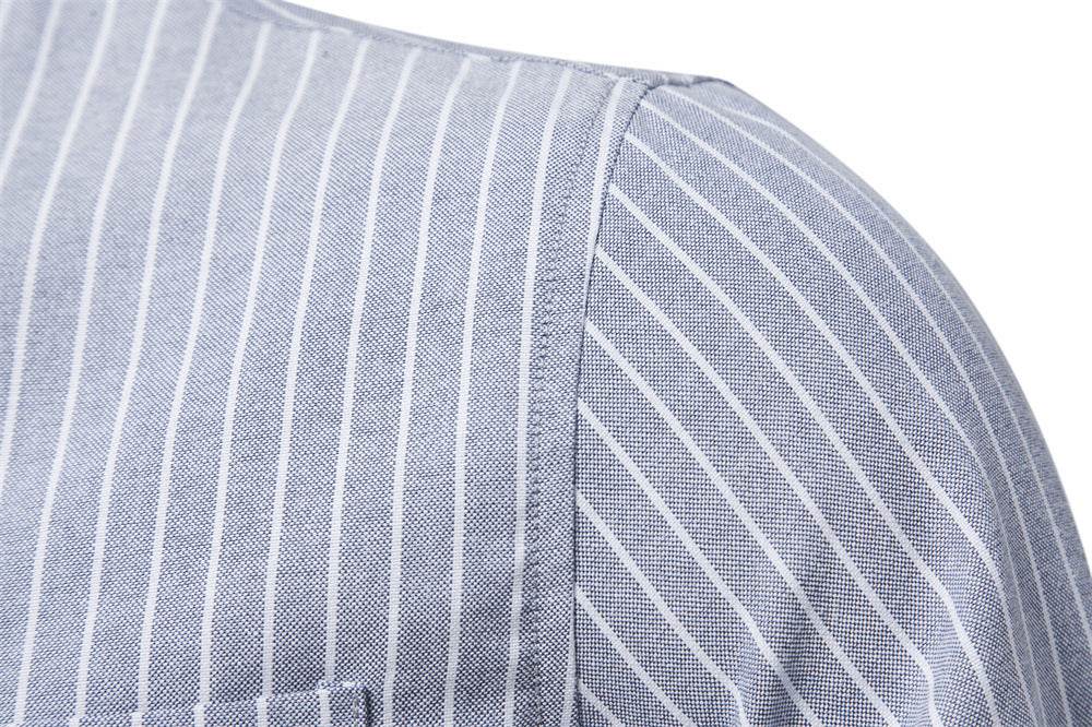 Spring And Summer Slim Stand Collar Shirt Men's Cotton And Linen Stripes Long Sleeve Shirt - MYLUXURY LANE ENTERPRISE