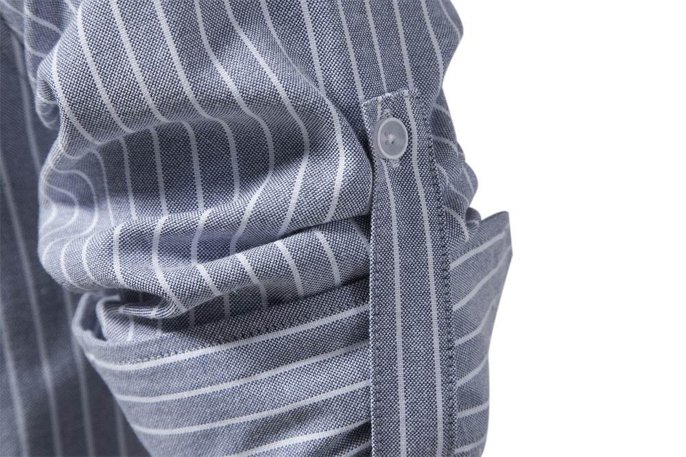 Spring And Summer Slim Stand Collar Shirt Men's Cotton And Linen Stripes Long Sleeve Shirt - MYLUXURY LANE ENTERPRISE