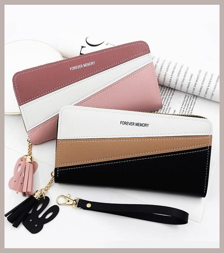 Simple Long Color Matching Fashion Coin Purse Card Holder Handbag - MYLUXURY LANE ENTERPRISE
