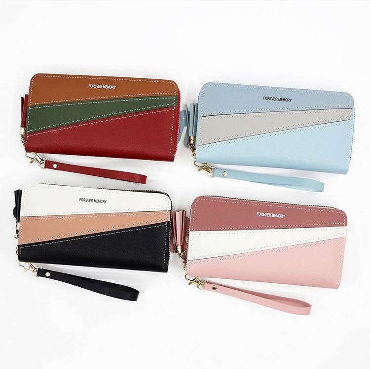 Simple Long Color Matching Fashion Coin Purse Card Holder Handbag - MYLUXURY LANE ENTERPRISE