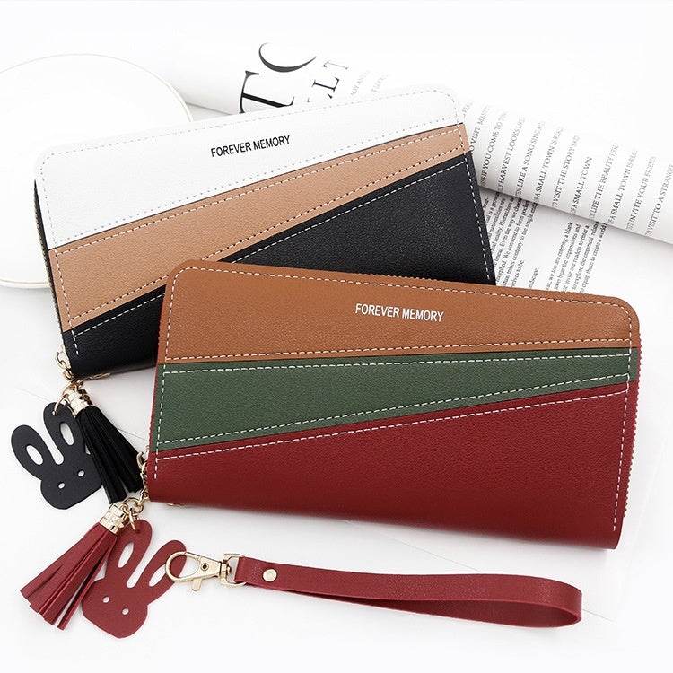 Simple Long Color Matching Fashion Coin Purse Card Holder Handbag - MYLUXURY LANE ENTERPRISE