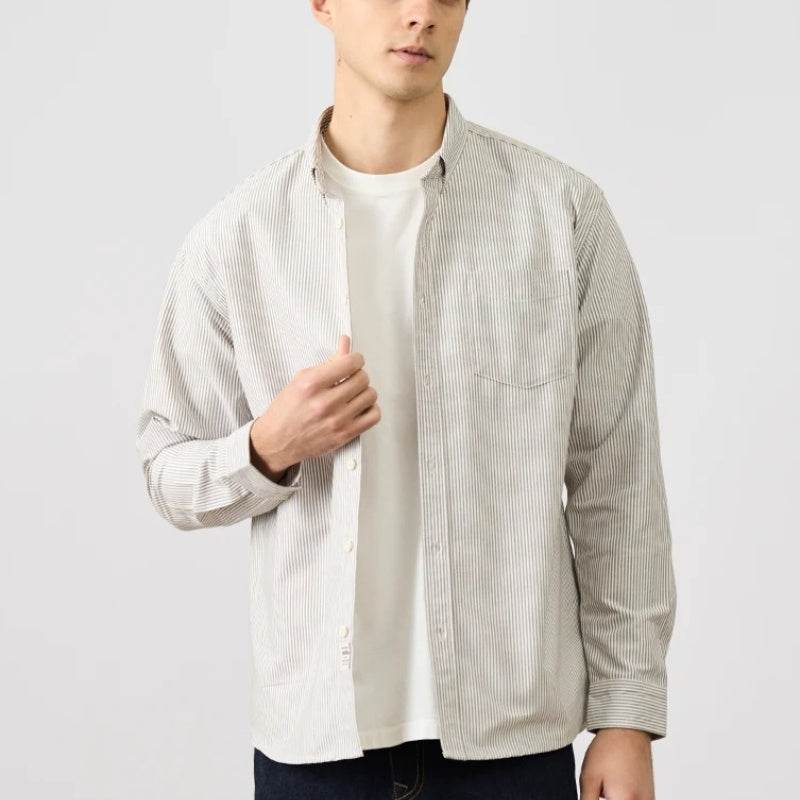 Oxford Vintage Stripe Casual Long-sleeved Shirt For Men - MYLUXURY LANE ENTERPRISE