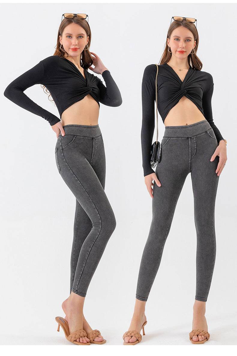 Denim Yoga Pants Women's High Waist Slimming Pocket Sports Tight Casual Pants - MYLUXURY LANE ENTERPRISE