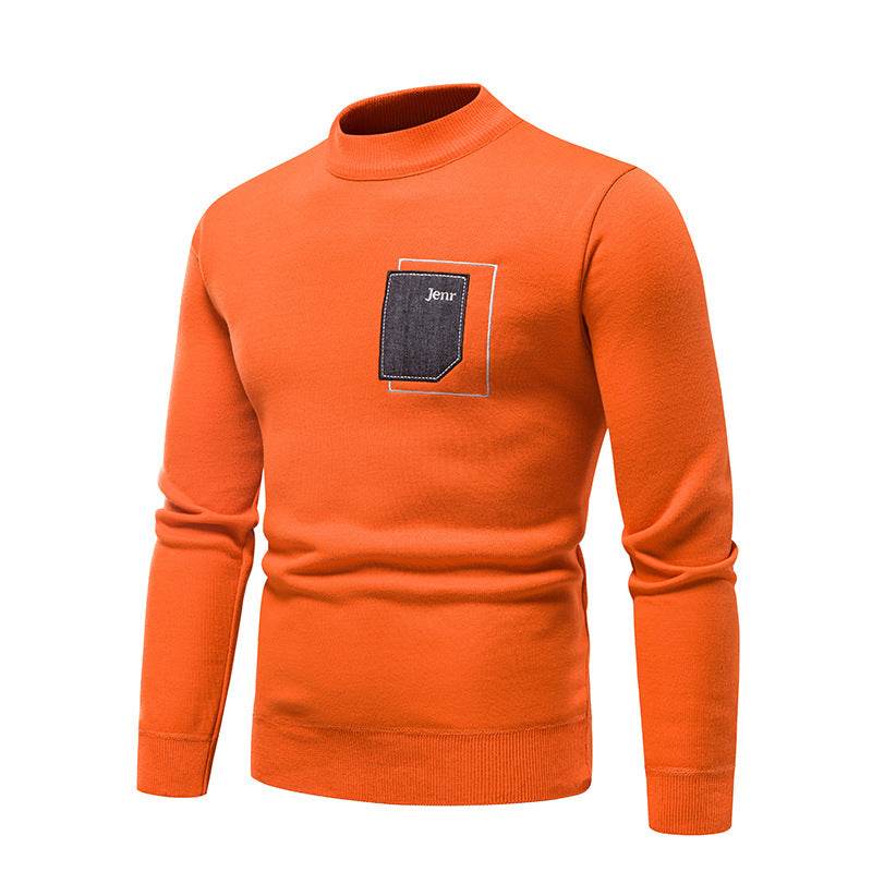 Men's Pasted Letter Embroidered Sweater Half High Neck - MYLUXURY LANE ENTERPRISE