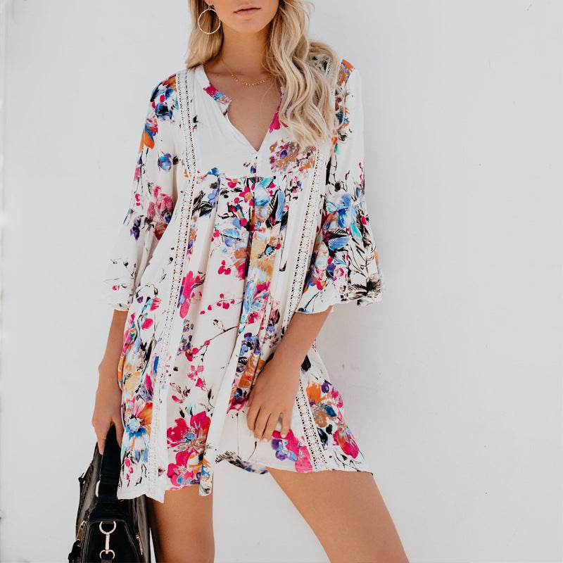 Hollow V-neck flared sleeve blouse - MYLUXURY LANE ENTERPRISE