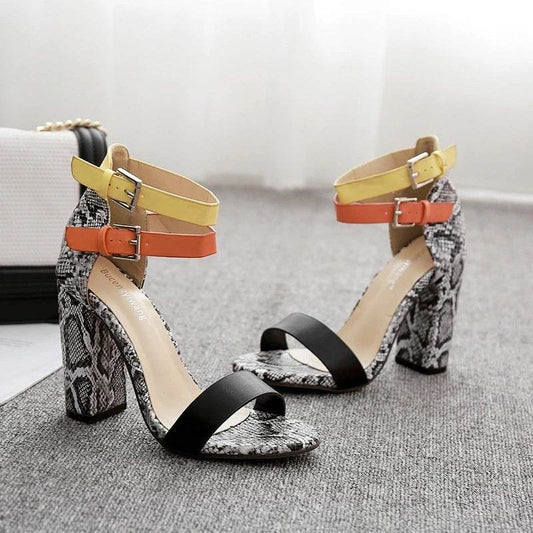 Thick-heeled high-heeled colorblock sandals - MYLUXURY LANE ENTERPRISE