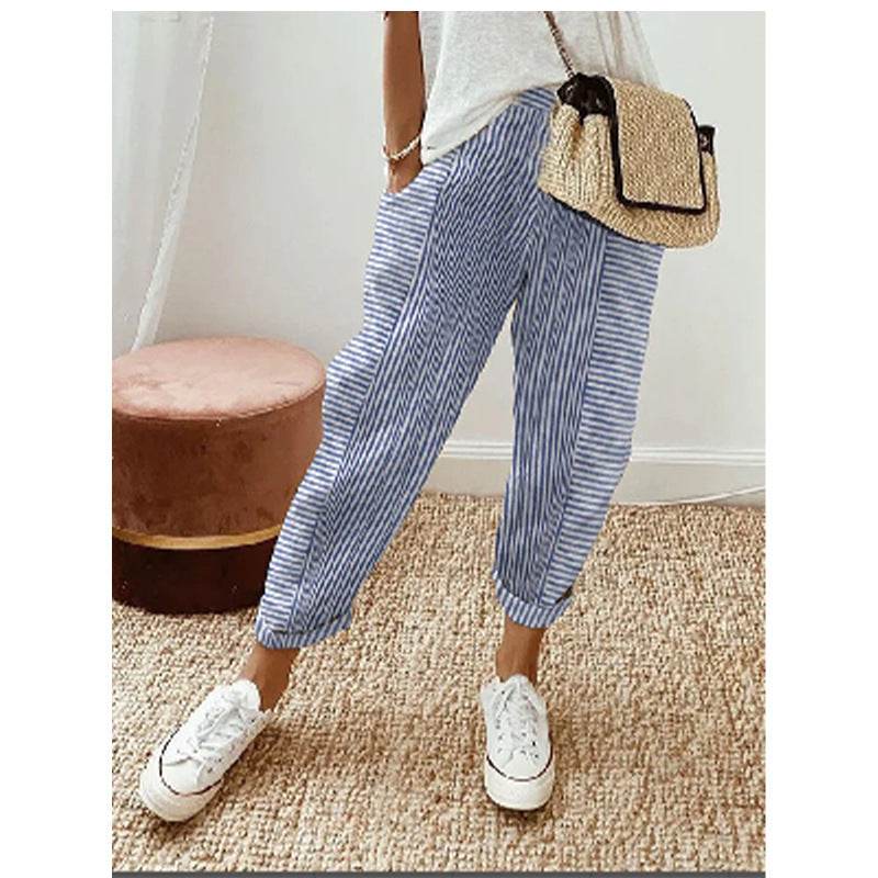 Women's Striped Print Trousers Summer Fashion Casual Loose Pants - MYLUXURY LANE ENTERPRISE