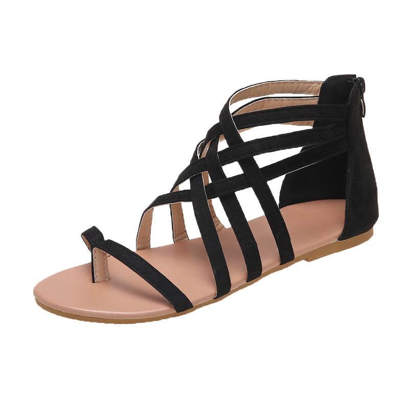 Women's Woven Cross Strap Back Zipper Sandals - MYLUXURY LANE ENTERPRISE